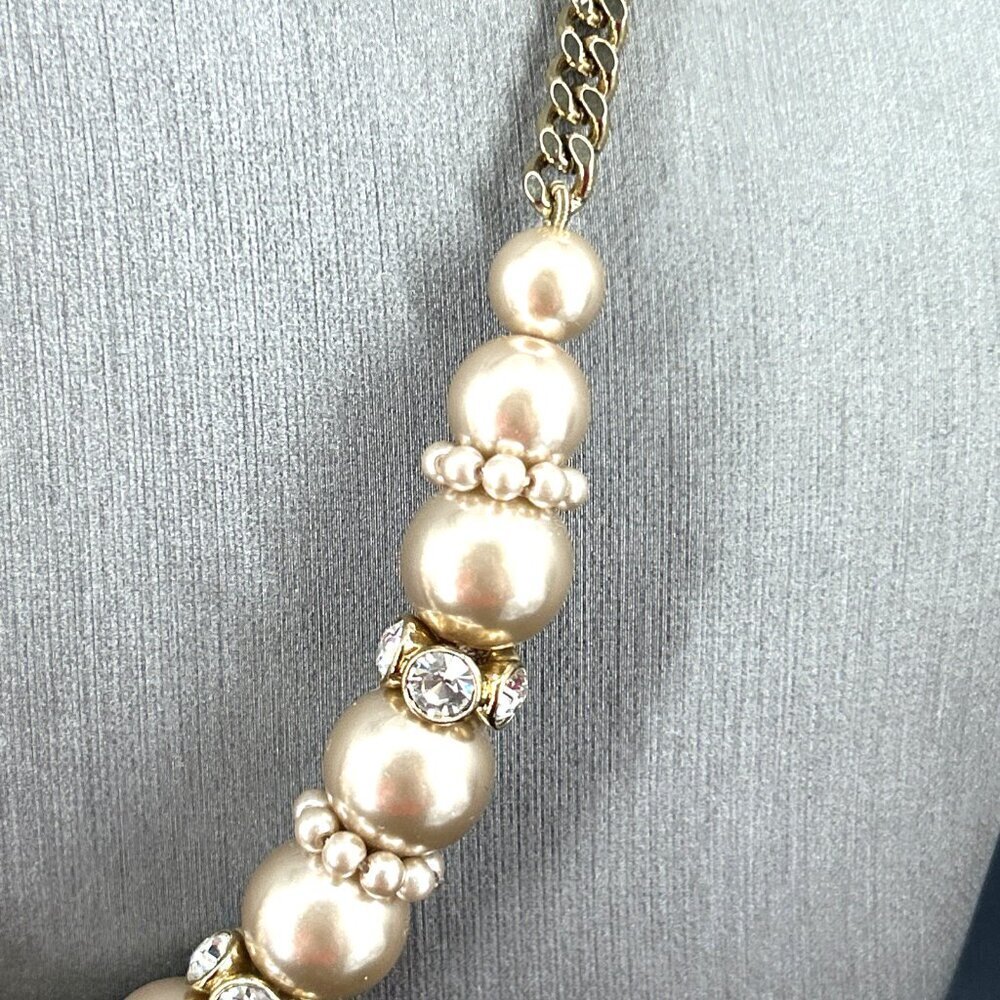 Givenchy Faux Pearl Crystal Rhinestone Necklace Signed 18" Adjustable Statement - Picture 4 of 8